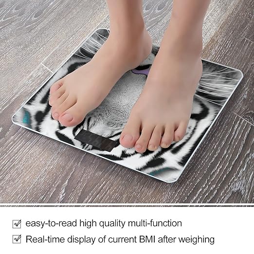 Tiger with Teal Eyes Bathroom Scale Weight Scale for Body WeightHighly Accurate Digital Weighing Machine Clear LED Display Digital Bathroom Body Scale 400lb/182kg