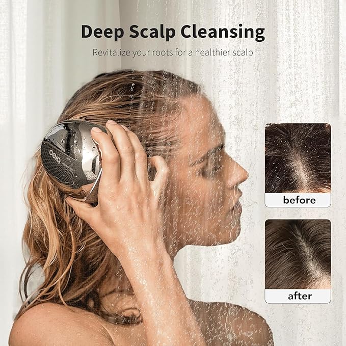 Breo Portable Mini Scalp Massager – IPX7 Waterproof Rechargeable Head Massager for Scalp Relax Stress Relief Tool with Bamboo Wood Charging Base Removable Massage Nodes (Silver with Base)