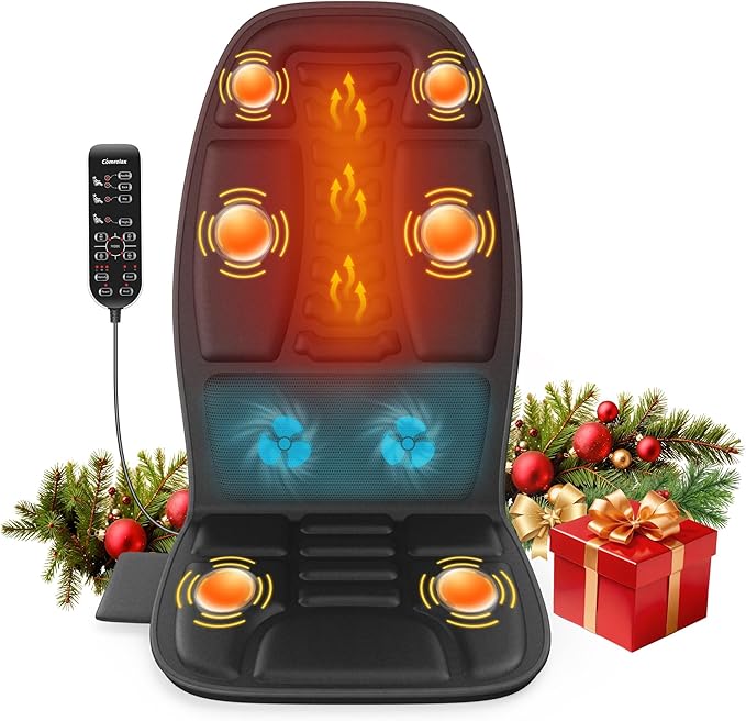 Back Massager with Heat Cooling Back Massager for Chair Chair Massager for Full Body Massage Deep Tissue Vibration Pad with 6 Vibration Nodes Jet-Black