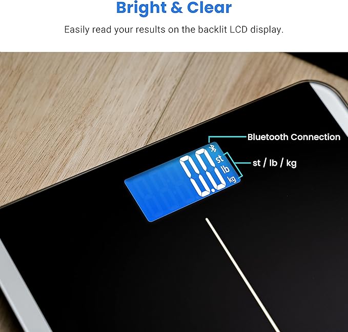 Etekcity Smart Scale for Body Weight and BMI Bathroom Digital Electronic Weighing Scale for People Bluetooth Free VeSync APP Connection Rounded Corner Accurate to 0.1lb/0.05kg 400 lbs Black