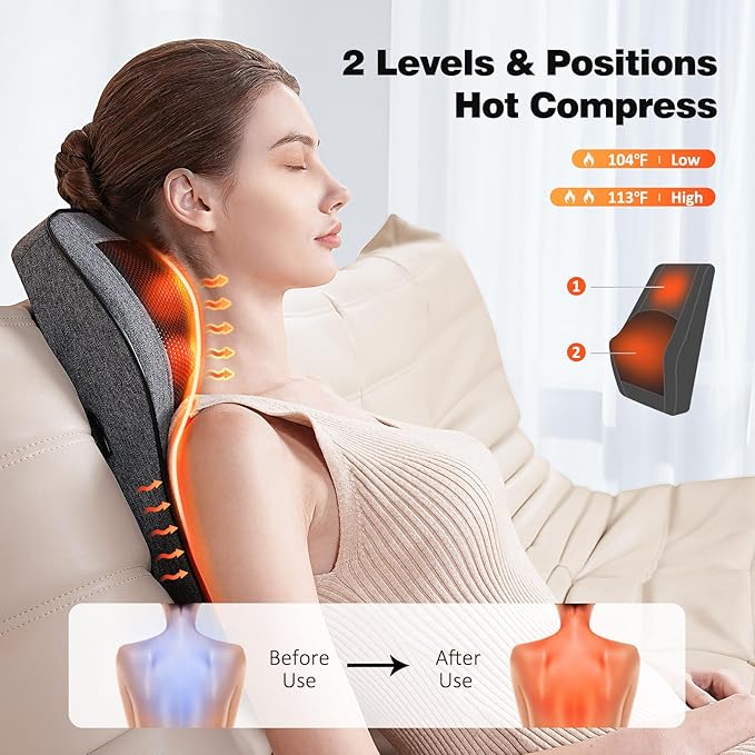 Boriwat Back Massager with Heat Neck Massager for Pain Relief Deep Tissue 3D Kneading Massage Pillow for Back Neck Shoulder Legs Gifts for Women Men Mom Dad