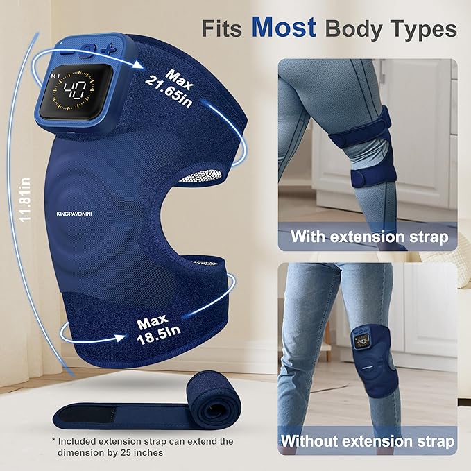 KingPavonini Cordless Knee Massager for Pain Relief Newly 4 Motors Vibration 5 Heat Levels 6 Massage Modes Knee Heating Pad for Knee Pain Heated Knee Massager Brace Gifts for Mom Dad (Blue 1.0)