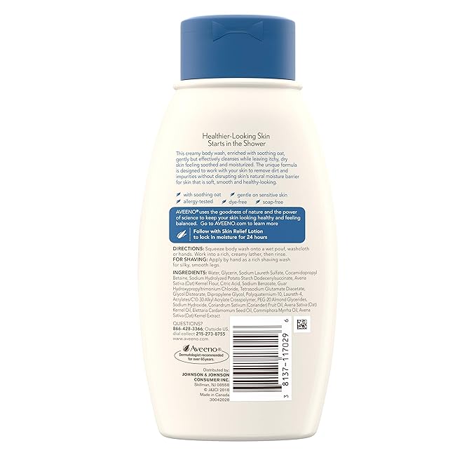 Aveeno Skin Relief Fragrance-Free Body Wash with Oat to Soothe Dry Itchy Skin Gentle Soap-Free &amp Dye-Free for Sensitive Skin 12 fl. oz (Pack of 2)