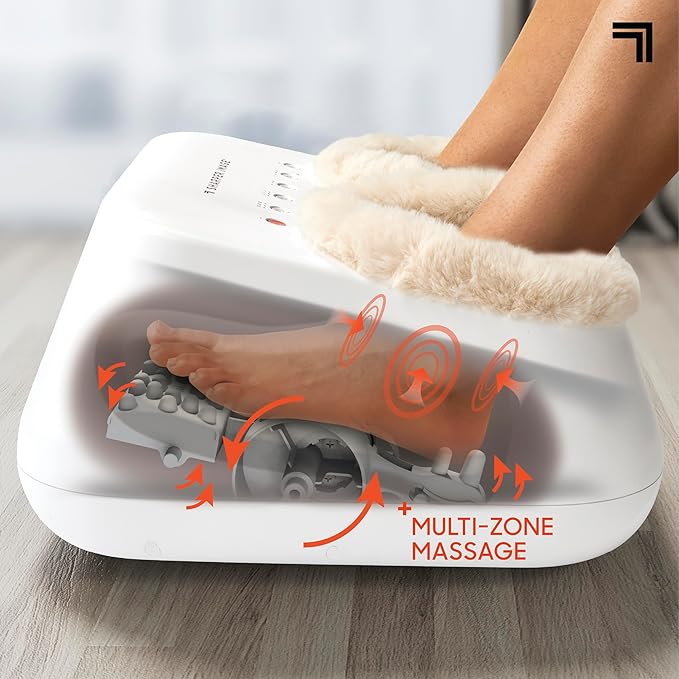 Sharper Image Shiatsu Luxe Foot Massager with Heat &amp Compression Ultra-Soft Padding Deep Kneading Massage Tool Relax Muscles Target Heels Balls &amp Arches Perfect Holiday Gift for Women &a