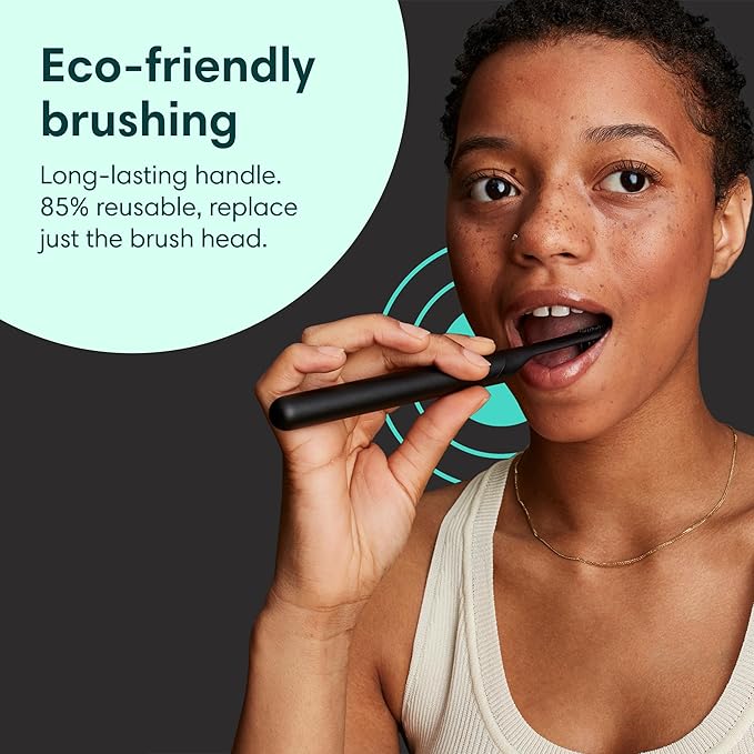 Quip Rechargeable Smart Sonic Toothbrush for Adults - Timed Electric Toothbrush with Bluetooth &amp Rewards App - Replaceable Brush Head Soft Bristles Metal Handle - Travel Toothbrush - All-Black