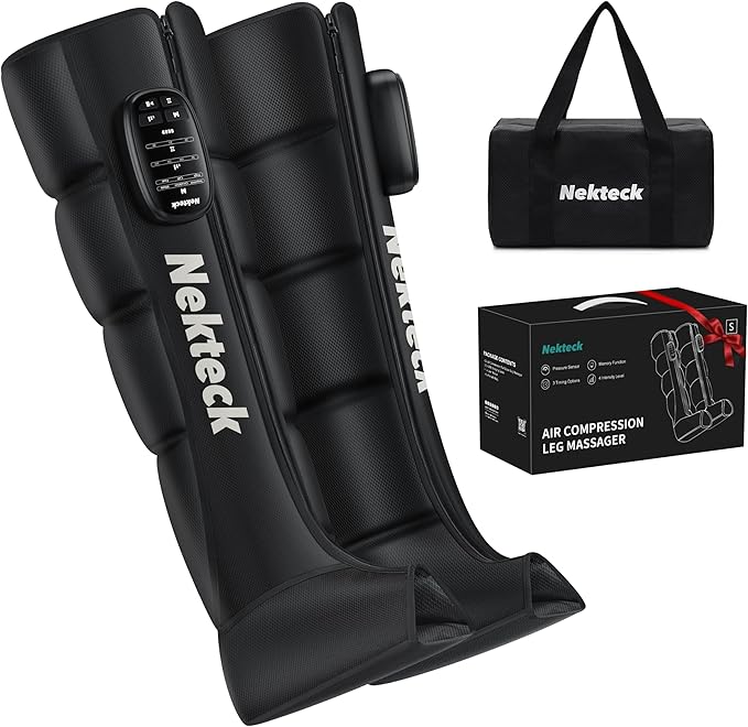 Nekteck Cordless Air Compression Leg Massager with 6 Modes &amp 4 Intensities Foot and Leg Massager for Circulation Improvement &amp Muscle Recovery Gifts for Mom Dad Athletes (Dual Unit)-Small