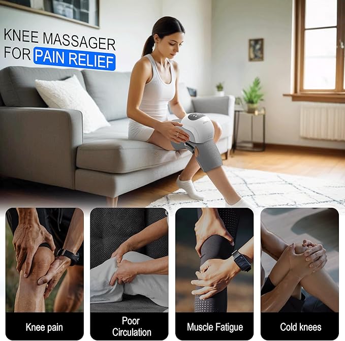 Wireless Knee Massager with Compression Heating and Vibration - Heated Knee Massager Relaxes Muscles and Relieves Knee Pain - Adjustable Intensity and Temperature Great Gift for Men and Women