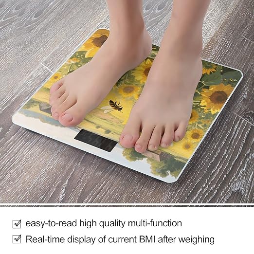 Sunflower Weight Scale Large Digital Bathroom Scales with Bright LED Display Non Slip Digital Scale and Step On Fashion Weighing Machine for Body