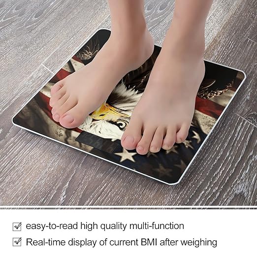 Bald Eagle Flag Veterans Bathroom Scale Automatic Power On/Off Body Scales LCD Backlight Display Square Digital Scale Rounded Corners Bathroom Scales for Home Bedrooms