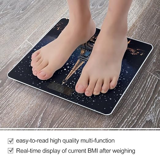 Night Paris Eiffel Tower Scale with LCD Precision Weighing Scales Sturdy Tempered Glass Weight Scales Easy-to-Read Anti-Slip Weight Digital Bathroom Scale for Daily