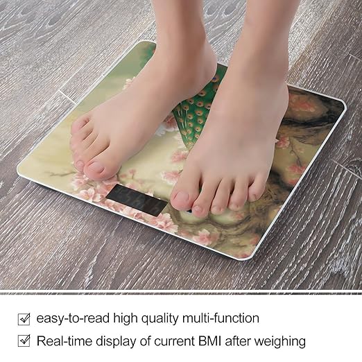 Oriental Peacock on Flower Tree Scale with LCD Precision Weighing Scales Sturdy Tempered Glass Weight Scales Easy-to-Read Anti-Slip Weight Digital Bathroom Scale for Daily