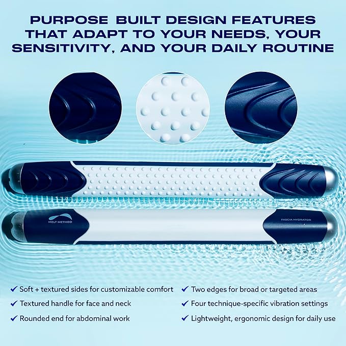 MELT Method Fascia Hydrator – Vibration Therapy Tool for Lymphatic Flow &amp Tension Relief – 6 Treatment Surfaces &amp 4 Calibrated Vibration Settings – Gentle Fascia Release &amp Hydration Suppor