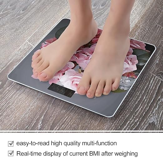 Pink Rose Hydrangea Scale for Body Weight Digital Bathroom Scale Precision Smart Weighing Scales with Clear LED Display Accurate High Precision Scales Weighing Machine