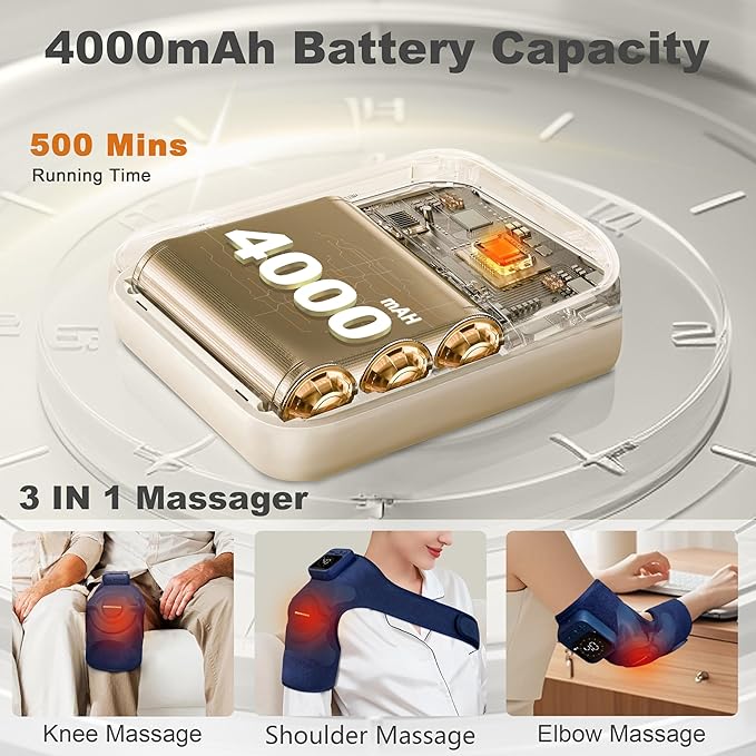 KingPavonini Cordless Knee Massager for Pain Relief Newly 4 Motors Vibration 5 Heat Levels 6 Massage Modes Knee Heating Pad for Knee Pain Heated Knee Massager Brace for Mom Dad (Blue 2.0)