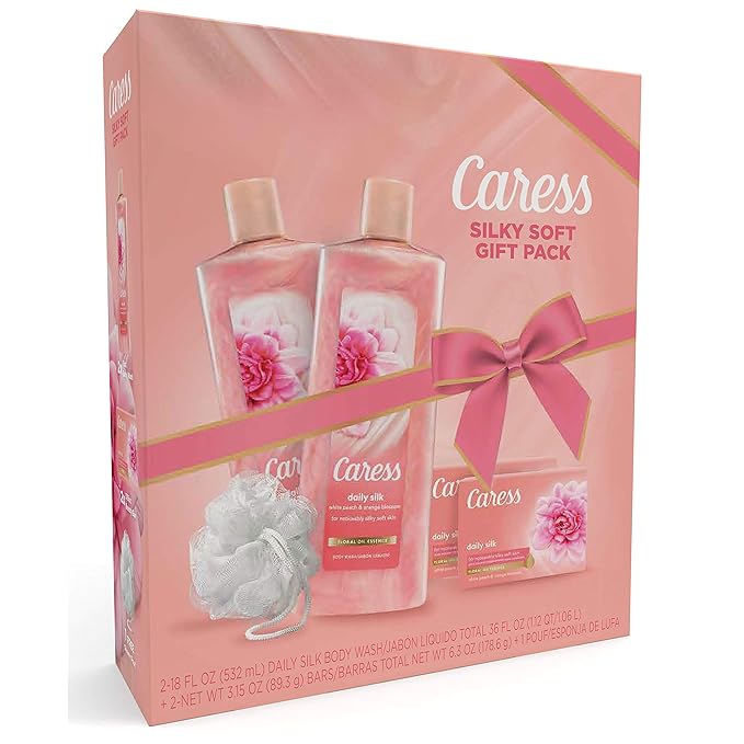Caress Daily Silk Bar Soap &amp Hydrating Body Wash Gift 4 count