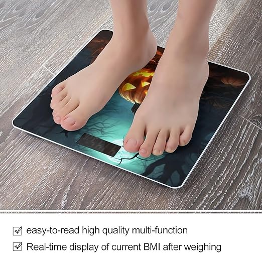 Happy Halloween Pumpkins Bathroom Scale Large LCD Backlight Display Digital Scale Rounded Corners Body Scales Automatic Power On/Off Bathroom Scales for Home Bedrooms