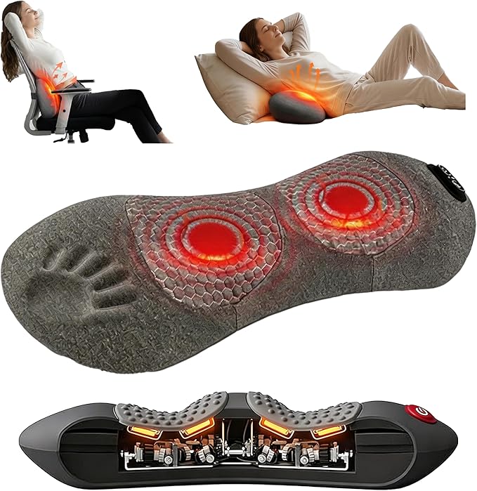3 in 1 Lumbar Massage Pillow with Heat Deep Kneading Back Massager for Pain Relief Ergonomic Lumbar Support Cushion
