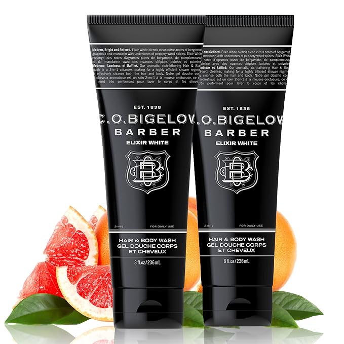 C.O. Bigelow Elixir White Hair &amp Body Wash for Men Pack of 2 Spice &amp Citrus Scented Men's 2 in 1 Shampoo &amp Body Wash 8 Fl Oz