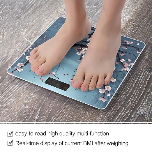 Cherry Blossom Digital Bathroom Scale for Body Weight Weighing Scale with Backlit LCD Display High Precision Measurements &amp Measures Weight Up to 180kg