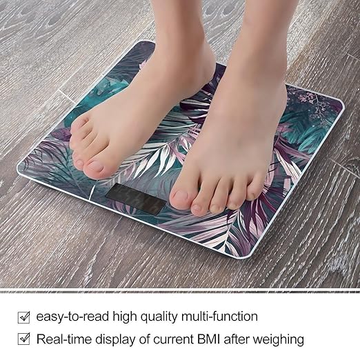 Palm Leaf Pattern Scale for Body Weight Digital Bathroom Scale Accurate Smart Weight Scales with Large Display Weighing Machine High Precision Scales