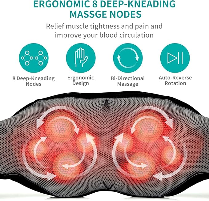 Nekteck 2 Piece Shiatsu Neck and Back Massager with Soothing Heat and One Storage Bag
