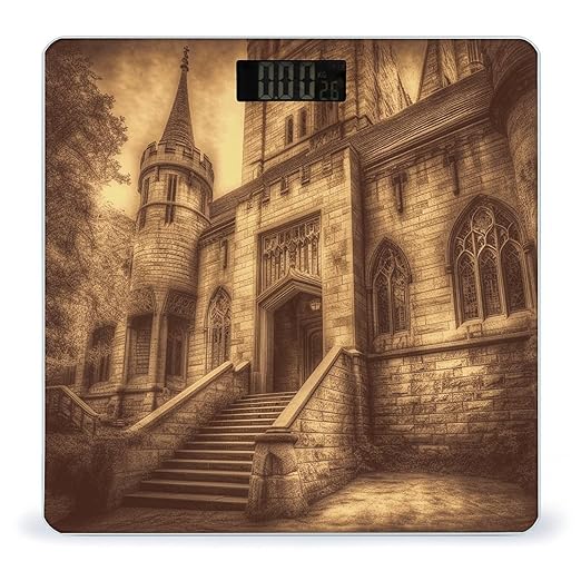 Vintage Medieval Castle Weight Scale Large Bathroom Scales Digital Weight with Bright LED Display Non Slip Automatic Weighing Scale Fashion Weighing Machine for Body