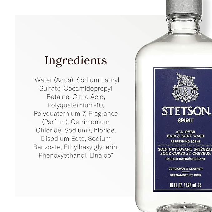 SCENT BEAUTY STETSON Personal Care All Over Hair &amp Body Wash Moisturizing Body Wash &amp Shampoo - 16 oz - 3 Pack - Spirit
