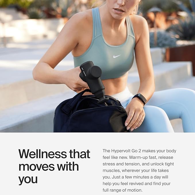 Hyperice Hypervolt Go 2 - Black - Featuring Quiet Glide Technology - Handheld Percussion Massage Gun - 3 Speeds 2 Interchangeable Heads - Helps Relieve Sore Muscles and Stiffness