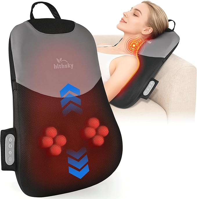 Back Massager for Pain Relief Deep Tissue Rolling Up and Down Shiatsu Back and Neck Massager with Heat 4D Kneading and Car Adapter for Home Office and Car use Gifts for Men and Women