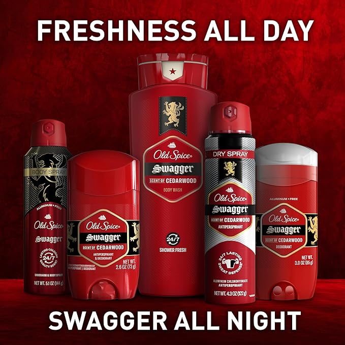 Old Spice Refreshing Body Wash for Men 3X Defense 24/7 Shower Fresh with Long Lasting Scent Red Collection Swagger with Cedarwood Scent 16 oz (Pack of 4)