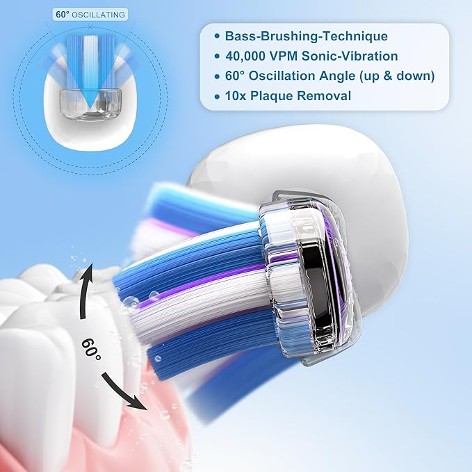Electric Toothbrush for AdultsWave Oscillation &amp Vibration Sonic Tooth BrushBASS-Brushing Technique Travel Rechargeable Toothbrushes with 4 Soft Bristle Replace HeadsGifts for Men Women