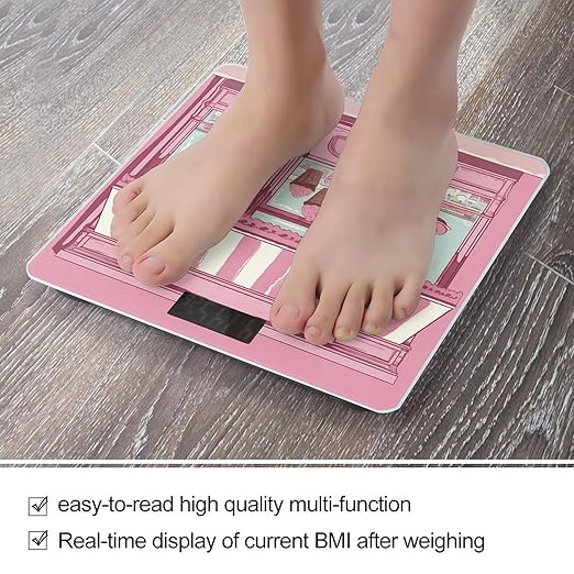 Ice Cream Store PinkScale for Body Weight with LCD High Precision Weighing Scales Fashion Sturdy Tempered Glass Weight Scales Easy-to-Read Digital Bathroom Scale for Daily 400lb