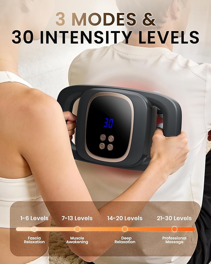 16 Head Massage Gun Deep Tissue Back Massager with 3 Modes &amp 30 ntensity Levels Professional Percussion Muscle Gun for Legs Back Ideal for Home Gym and Office Use Grey
