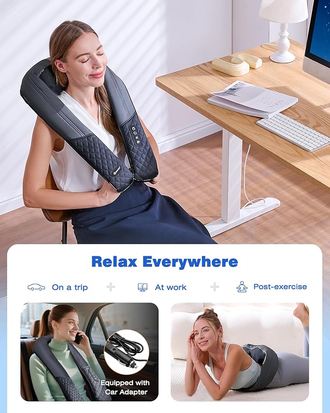 KINGJOY Neck and Shoulder Massager with Heat Shiatsu Neck and Back Massager for Back Shoulder Legs 2025 Upgraded 4D Kneading Deep Tissue Pain Relief Gifts for Women/Men/Mom/Dad Plug-in Use Only