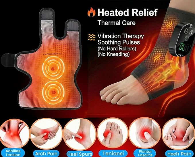 Foot Massager for Neuropathy Plantar Fasciitis Pain Relief Cordless Heated Vibrating Cloud-Soft Ankle Wrap Feet Massage Portable 2H Run Time 6 Heats 3 Modes Auto-Off Timer1 Pair
