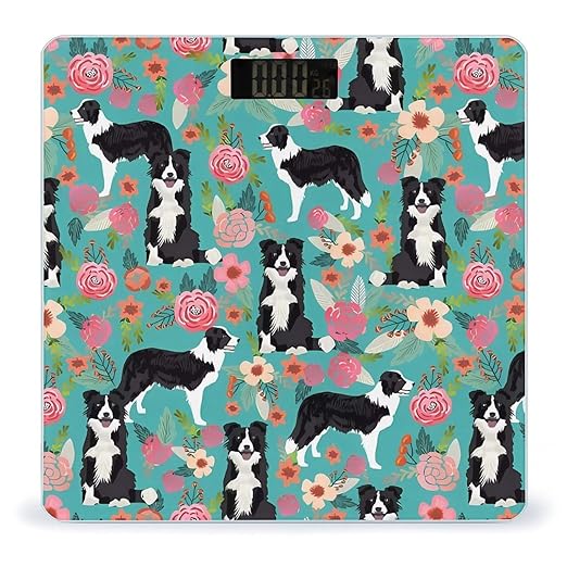 Border Collie Florals Scale for Body Weight Digital Bathroom Scale Precision Smart Weighing Scales with Clear LED Display Accurate High Precision Scales Weighing Machine