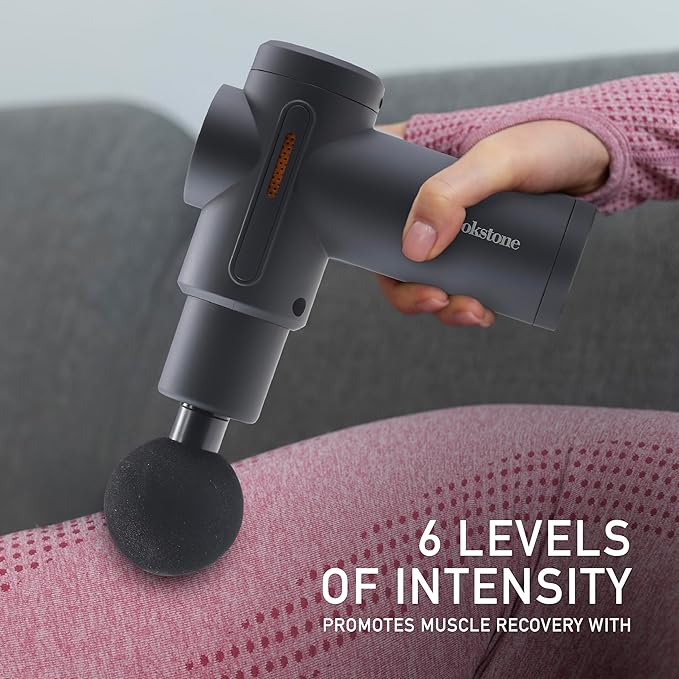 Brookstone - Percussion Massager Cordless Handheld Deep Tissue Muscle Relief Portable Rechargeable Multiple Speeds (Grey)