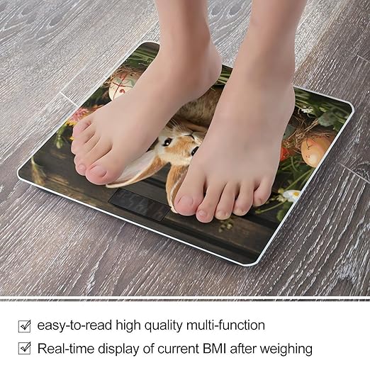 Easter Egg Bunny Digital Bathroom Scale for Body Weight with High Precision Digital Weighing Scale with BMI Clear LCD Display and Step-On Measures Weight Up to 180kg