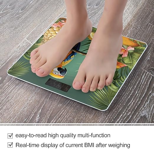 Summer Parrot Pineapple Bird Scale with LCD Precision Weighing Scales Sturdy Tempered Glass Weight Scales Easy-to-Read Anti-Slip Weight Digital Bathroom Scale for Daily