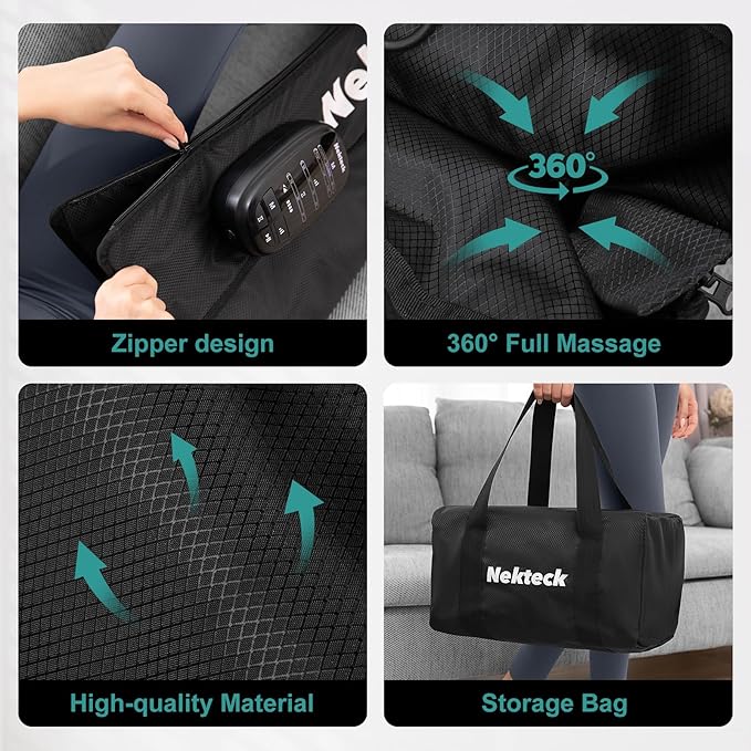 Nekteck Cordless Leg Compression Massager Rechargeable Massage Tools for Circulation and Pain Relief Portable Full Leg Boots Gifts for Mom Dad Men Women Single Unit