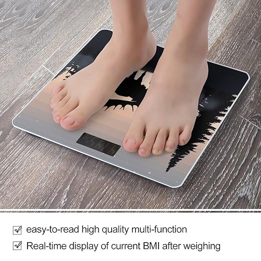 Digital Bathroom Scale for Body Weight Scale with Bright LCD Display High Accuracy Step-On Technology Auto On/Off Moose Mountain Pine Tree Wilderness Digital Scales 400 Lbs /180kg