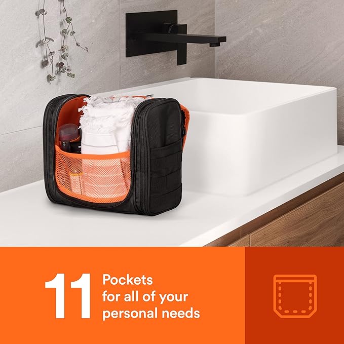 Fitdom Tactical Hanging Toiletry Bag Dopp Kit For Men &amp Women. Perfect For Travel &amp Storage for Cosmetic Clipper Toothbrush Shower Shaving &amp Grooming Care. Best Overnight Toiletries Or