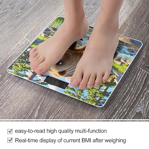 Bear Crossing The River Scale for Body Weight Highly Accurate Digital Bathroom Body Scale Digital Bathroom Scales for People Anti-Slip Large LCD Display Smart Scales