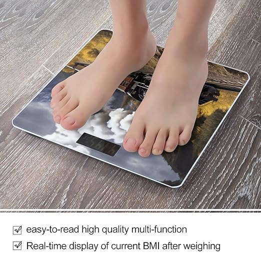 Steam Locomotive Train Bathroom Scale Rounded Smart Scale for Body Weight Automatic Power On/Off Weight Scales Accurate Bathroom Digital Scales for Pet Home Bedroom Kitchen