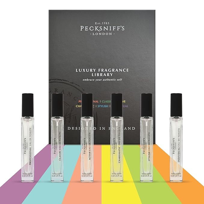 Pecksniff’s Men’s Fine Fragrance Gift Set – 6x10ml Eau de Toilette Collection – Luxury Cologne Sampler Designed in England