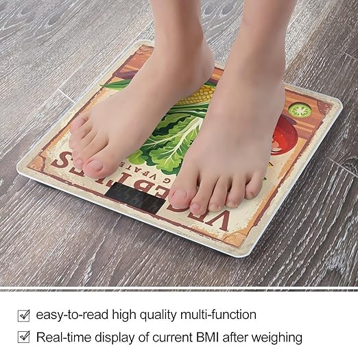 Vintage Vegetables Bathroom Scale for Body Weight Bathroom Digital Electronic Weighing Scale with Back Lit LED Display Sturdy Tempered Glass Weight Watchers Scales 400lb