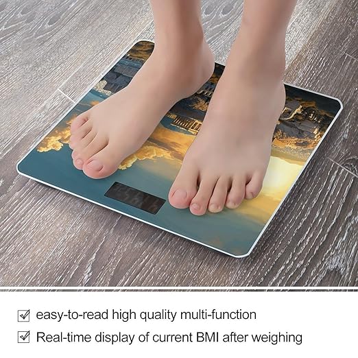 Acropolis Cityscape Skyline Bathroom Scale Large LCD Backlight Display Digital Scale Rounded Corners Body Scales Automatic Power On/Off Bathroom Scales for Home Bedrooms