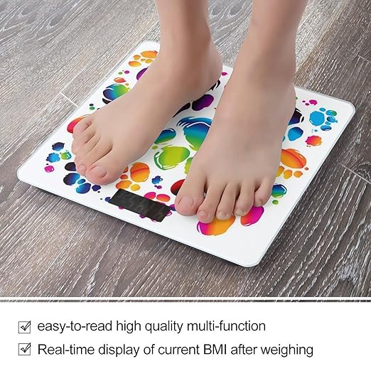Colorful Dog Paw Print Scale for Body Weight Sturdy Tempered Glass Weighing Scales with LCD Display Accurate Digital Bathroom Scale Convenient Body Fat Smart Scales Easy Read