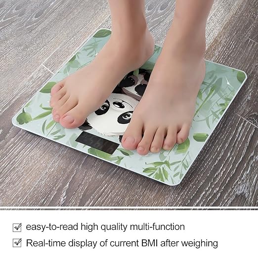 Panda Bamboo Bathroom Scale Large LCD Backlight Display Digital Scale Rounded Corners Body Scales Automatic Power On/Off Bathroom Scales for Home Bedrooms