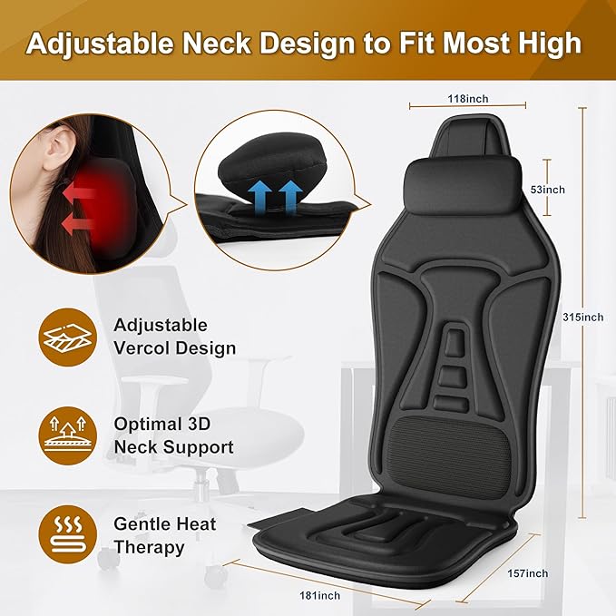 Back Massager with Heat Portable Chair Massager Seat Cushion with Vibration Massage Back Massage Chair Pad with Optional Cooling Gifts for Dad Men Women Home Office Use